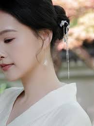 Original New-chinese Style Lucky Koi & Lotus Hairpin With Natural White  Shell and Sterling Silver Long Tassel-handcrafted Hair Accessory