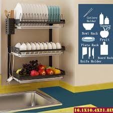 See more ideas about dish rack drying, dish racks, wall mounted dish rack. 2 3 Tier Kitchen Dish Rack Hanging Drying Plate Organizer Storage Shelf Over The Sink Wall Mount Dish Drainer Bowl Holder Stainless Steel Black Coating With Drain Tray 3 Hooks Wish