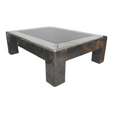 70's karl springer maitland style tessellated fossil stone pedestal coffee table. Midcentury Gunmetal And Smoked Glass Karl Springer Coffee Table Chairish