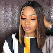 Thriving Hair Colored Bob Black With 27 Blonde Streaks Short Straight Bob Pre Plucked Virgin Human Hair Lace Front Wigs V90 Front46 Front Lace Wigs Human Hair Lace Front Wigs Human Hair