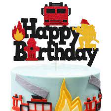 Here are some gorgeous party decor ideas… fire themed utensil holder from pinterest. Buy Fireman Cake Topper Happy Birthday Sign Cake Decorations Fire Truck Firefighter Themed For Adults Kids Boys Man Birthday Party Supplies Sparkle Black Decor Firetruck Online In Vietnam B08dj7484y