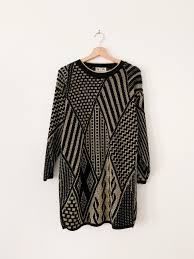 Black And Gold Sweater Black Gold Sweater Dress Sold Clothes Vintage Outfits Gold Sweater Dress