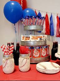 A fun set of themed decorations really helps the party feel special. Painted Mason Jar Set Baseball Themed Party Decor Baseball Mason Jar Baseball Home Dec In 2021 Baseball Theme Birthday Party Baseball Theme Party Baseball Birthday