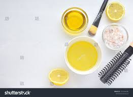 Homemade Hair Mask With Natural Ingridients Olive Oil Sea Salt Lemon Juice Top View With Space For Text Homemade Hair Mask Hair Mask Natural Cosmetics