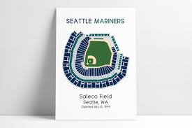 Seattle Mariners Safeco Park Mlb Stadium Map Ballpark Map Baseball Stadium Map Gift For Him Stadium Seating Chart Man Cave