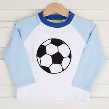 applique soccer long sleeve shirt white and blue knit