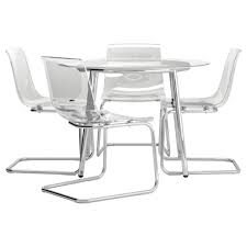 Beautiful Clear Acrylic Dining Chair With Stainless Steel Frame And Round Translucent Glass Dining Table Using Chrome Metal Legs Keuken