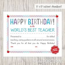 Printable Happy Birthday Card For Teacher Printable Happy Birthday Teacher World S By Thefineporcupine Happy Birthday Teacher Teacher Birthday Presents For Teachers