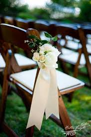 Great Chair Decor I D Make The Ribbon Slightly Smaller And Add A Bit More Color To The Flower Selectio Wedding Aisle Decorations Wedding Chairs Wedding Aisle