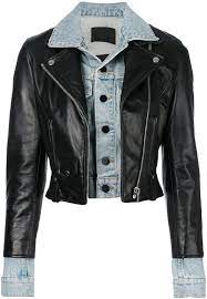 Alexander Wang Leather And Denim Hybrid Jacket Farfetch Leather Jackets Women Cropped Leather Jacket Denim Motorcycle Jacket