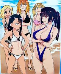 5girls 774 (nanashi) alternate breast size angry face beach bikini  blonde hair bra breasts female female only gamo-chan hayase nagatoro hi res  huge breasts light-skinned female light skin long