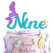 What's the best birthday cake for a boy? 9th Mermaid Happy Birthday Cake Topper Blue Gold Glitter Under The Sea Theme Photo Decor Picks For Baby Shower And Wedding Party Nine Years Old Decorations Supplies Amazon Com Grocery Gourmet Food