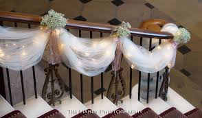 Tulle Lights And Baby S Breath Staircase Decorations Wedding Staircase Decoration Diy Wedding Decorations Tulle Wedding Decorations