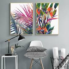Bird Of Paradise Canvas Wall Art Watercolor Birds Of Paradise Palm Tree Leaves Canvas Print Wall Art Poster Airbnb Home Decor Cafe Offic Home Decor Home Decor Paintings Watercolor Bird