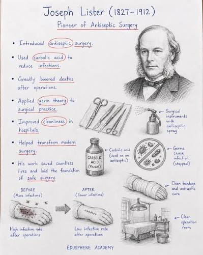 Joseph Lister Discover Joseph Lister, the pioneer of antiseptic surgery who introduced carbolic acid to reduce infections and make operations safer. #JosephLister #AntisepticSurgery #MedicalScience #FamousScientists #EduSphereAcademy