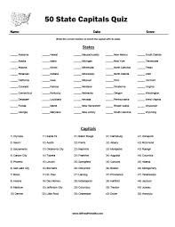 50 State Capitals Quiz Free Printable Allfreeprintable Com
