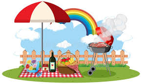 Scene With BBQ Grill And Food In The Park Stock Vector