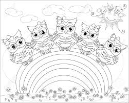 Printable cute christmas owl coloring page. Coloring Book For Adult And Older Children Coloring Page With Cute Owls Rainbow Sun Outline Drawing Royalty Free Cliparts Vectors And Stock Illustration Image 100992312
