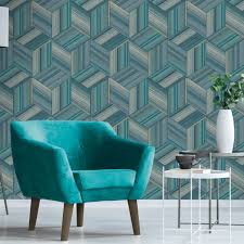 Don't be scared of walls awash in saturated hues, like teal. Belgravia Decor Hudson Geometric Stripe Teal Green Wallpaper 9793