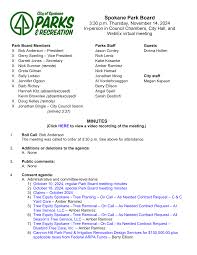 Spokane Park Board Regular Meeting Minutes of November 14, 2024