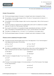 Grade 9 Math Worksheets And Problems Herons Formula Edugain Global