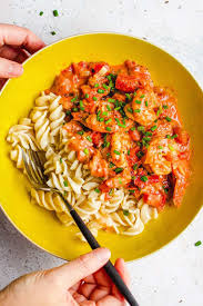 Shrimp Pasta With Tomato Cream Sauce Gluten Free Dairy Free Recipe Tomato Cream Sauces Paleo Seafood Recipes Creamy Shrimp Pasta