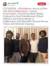Veteran actor rishi kapoor, who was on a break from bollywood due to health reasons, is now back to the industry with his forthcoming flick, titled 'sharmaji namkeen'. Rishi Kapoor Returns To Films Signs Sharmaji Namkeen
