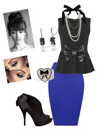 Church Outfit Royal Blue Pencil Skirt Black Peplum Bow Top Black Bootie Heels Pearl Accessories High Bun Ha Royal Blue Pencil Skirt Royal Dresses Outfits