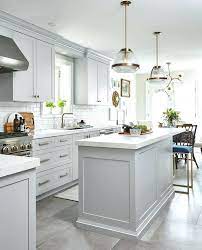 Light Gray Floor Tile Light Gray Cabinets With White Glazed Subway Tiles Light Gray Slate Kitchen Remodel Design Gray And White Kitchen Modern Kitchen Remodel