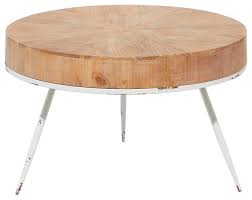 Modern and contemporary coffee table. Modern Coffee Table White Distressed Metal Base With Natural Round Top Industrial Coffee Tables By Decor Love Houzz