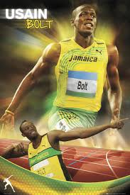 Usain bolt thumps his chest as he crosses the finish line in first to clinch the 100m title of the rio jamaican sprinter usain bolt, regarded as the fastest person ever timed, has presented an. Usain Bolt Gold Poster Plakat Kaufen Bei Europosters