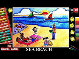 How to draw a sea beach scenery step by step. Sea Beach Drawing Scenery For Kids Drawing Tutorial Easy Easy Drawings Beach Drawing