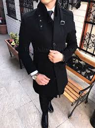 Italyan Dar Kesim Slim Fit Hakim Yaka Erkek Kase Manto Kaban T1869