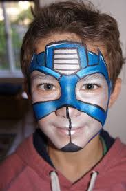 Transformer Optimus Prime Facepaint Fancy Faces By Kaz Superhero Face Painting Face Painting Halloween Face Painting For Boys