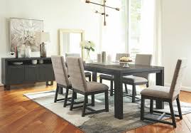 We have a large and diverse collection of dining room tables and home bar furniture. The Bellvern Dark Gray 8 Pc Rectangular Dining Room Table 6 Upholstered Side Chairs Server Available At 5 Star Furniture Serving Dallas Tx And Garland Tx