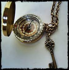 New Engraved Compass With Key Brass Chain Steampunk Necklace Compass Necklace Steampunk Necklace Engraved Compass