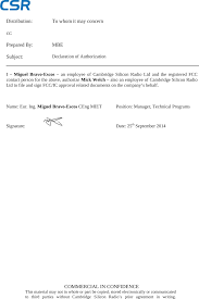 How to prepare when drafting an authorization letter to act on behalf. Cns12015 Bluetooth Low Energy Retail Tag Attestation Statements Authorization To Sign Cambridge Silicon Radio