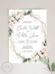 Blush And Green Wedding Invitation Set Invitation Template Etsy In 2020 Blush Invitations Wedding Invitations Green Wedding Invitations