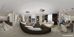 3d Illustration Spherical 360 Degrees Seamless Panorama Of Living Room And Kitchen Interi Interior Design Degree Interior Design Kitchen White Interior Design