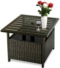 Rattan Coffee Table Umbrella Hole Outdoor Patio Wicker Steel Deck Side Furniture Furniture Furnituredesign Patio Table Metal Side Table Steel Dining Table