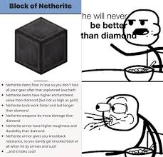 When repaired, the new helmet would have a durability of 75%. Netherite Items Float In Lava So You Don T Lose All Your Gear After That Unplanned Lava Bath Netherite Items Have Higher Enchantment Value Than Diamond But Not As High As Gold Netherite