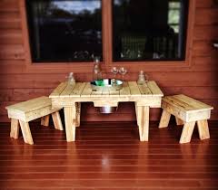 Pallet Life Australia We Made This Outdoor Social Table With Ice Bucket And Matching Stools Out Of Recycled Pallets Pallet Diy Pallet Crafts Pallet Furniture