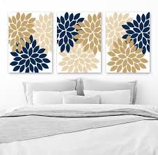 Flower Wall Art Navy Tan Beige Bedroom Wall Decor Floral Canvas Or Prints Tan Navy Bathroom Decor Flower Pet Room Wall Colors Wall Decor Bedroom Home Decor