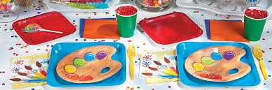 Use everything to make a splatter paint table runner. Little Artist Party Supplies Oriental Trading