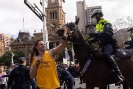 This comes after the nsw . Covid Nsw Two Charged After Striking Horse In Sydney Anti Lockdown Protest
