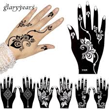 Glaryyears 5 Pairs Indian Mehndi Style Henna Tattoo Stencil Template Airbrush Painting Flower Hands Finger Art Henna Tattoo Stencils Tattoo Stencils Finger Art