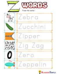 Z · zebra · zebrafish · zebra longwing butterfly · zebra swallowtail butterfly · zeppelin · zero · zigzag · zinnia Alphabet Worksheet Tracing Words Letter Z Academy Simple