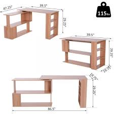 Homcom Modern L Shaped Rotating Computer Desk With Bookshelves Maple Aosom Com Home Furniture Bookshelf Desk Creative Desks