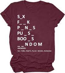 Fill in Letters Funny T-Shirts for Women S_X，F_K，P_N_S，Boo_S_NDOM Wine at  Amazon Women's Clothing store