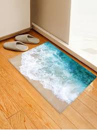 Beach Seaside Print Flannel Water Absorb Floor Rug Beach Bathrooms Cheap Bath Mats Floor Rugs